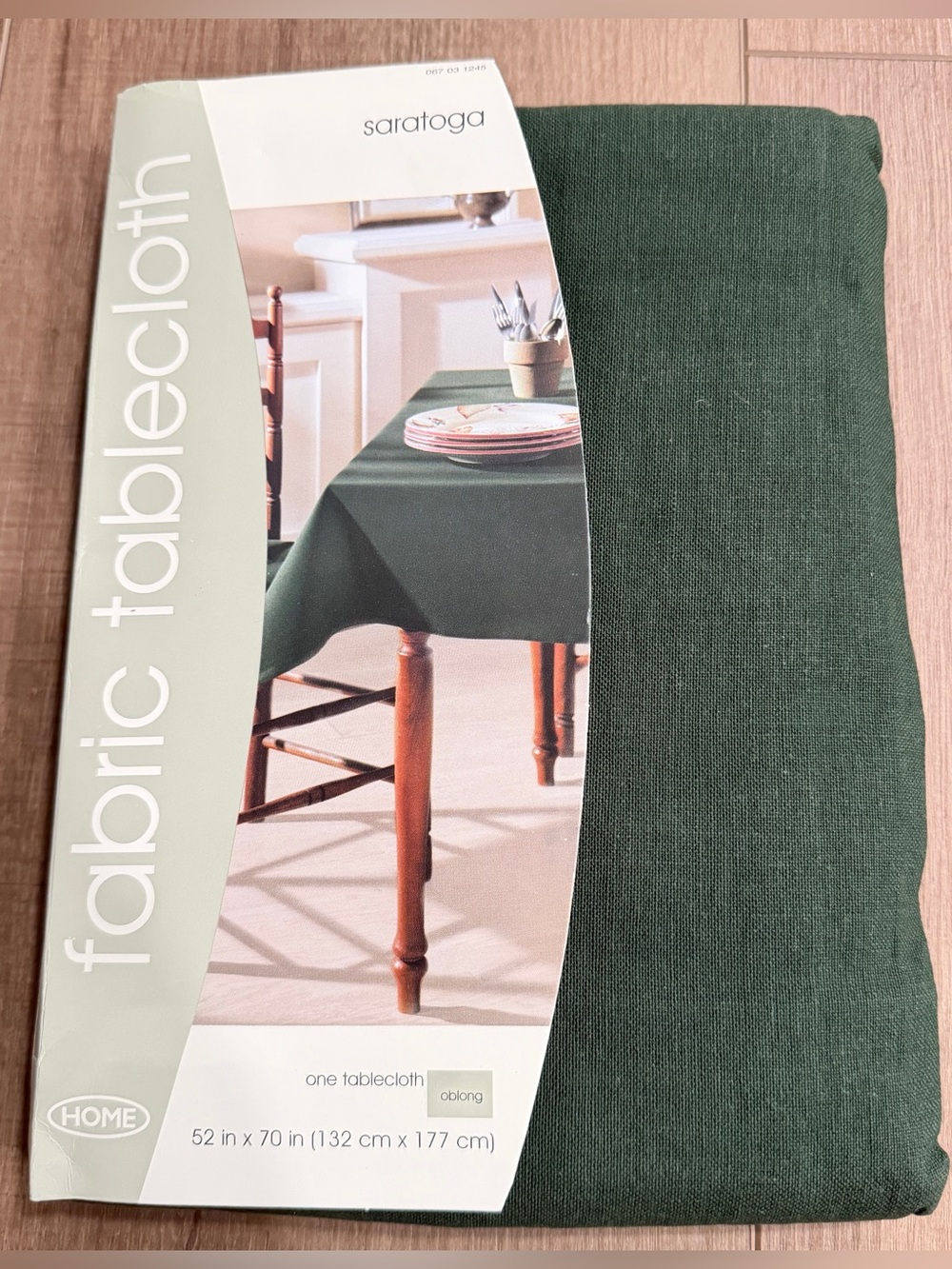 Home Fabric Tablecloth Saratoga Green Oblong 52x70” Cotton 4-6 Seating NEW NOS